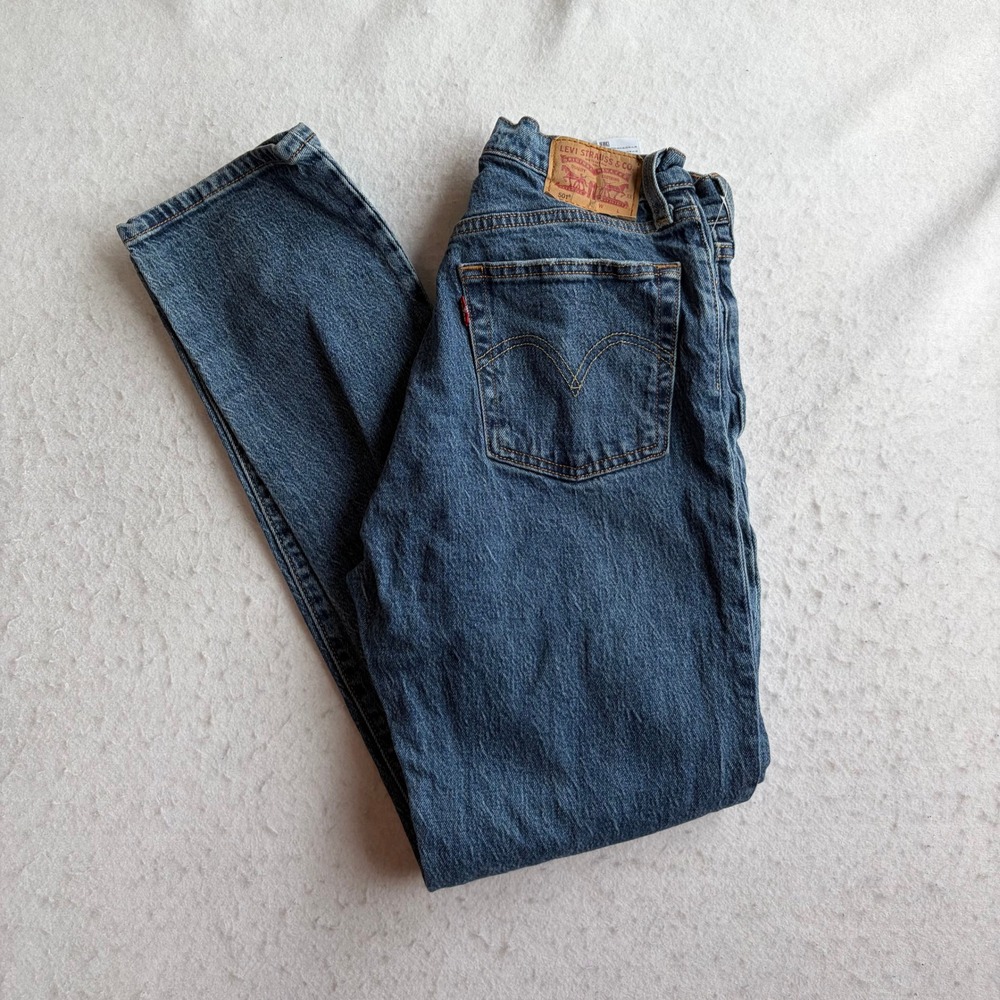 Levi 501 Original Fit Jeans Womens 27 Blue Straight Leg Button Fly Stretch Denim